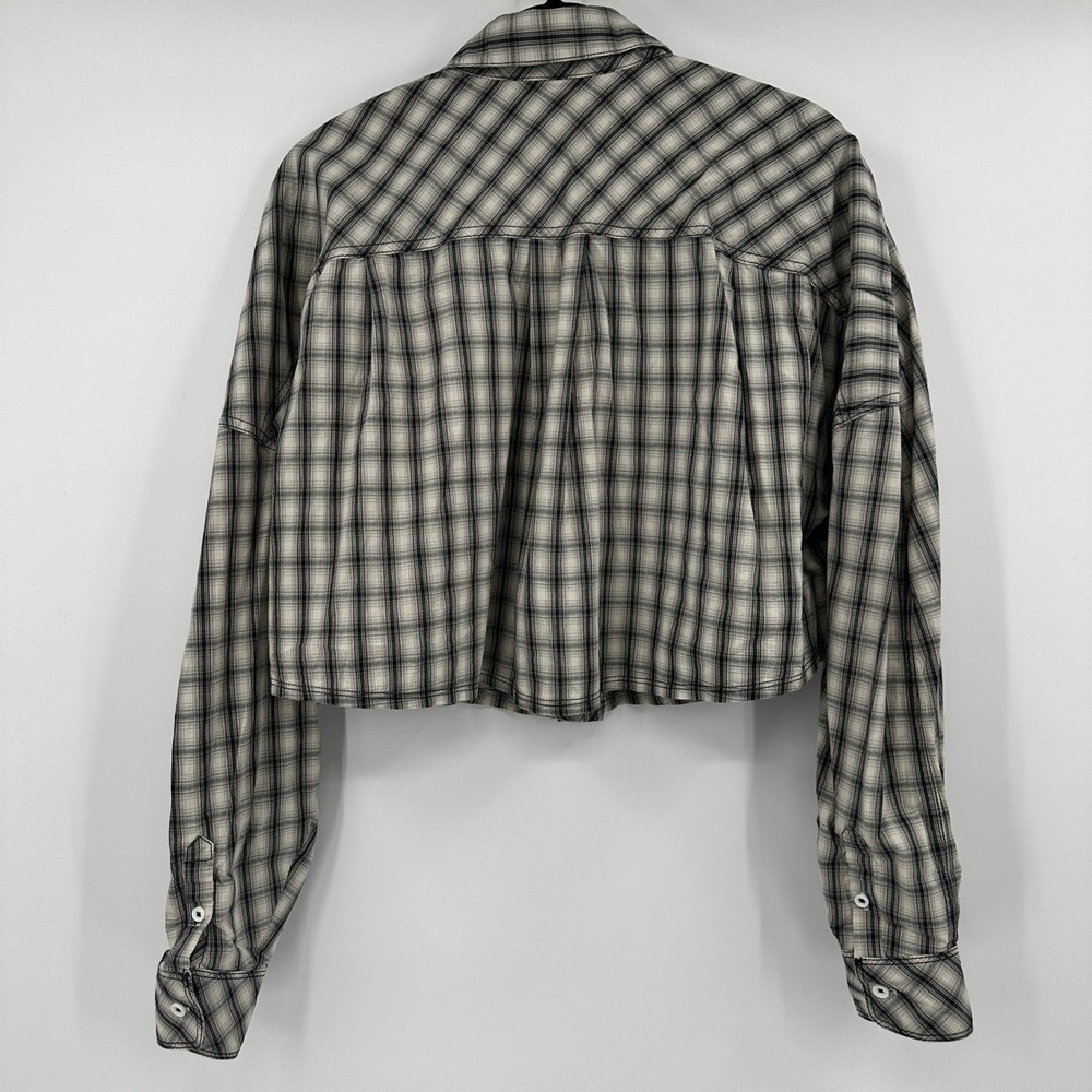 BDG Urban Outfitters Womens Small Cropped Plaid Button Down Shirt Black Cream - Picture 5 of 8